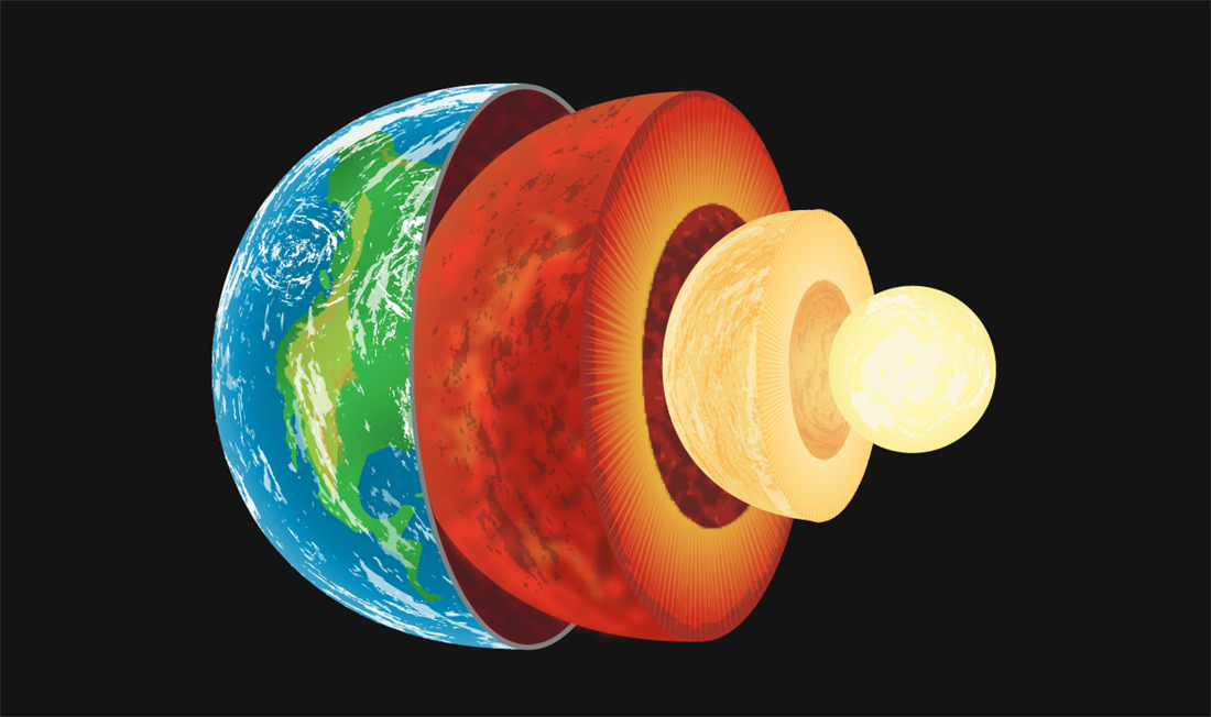Half of the Earth with its inner layers spaced out.